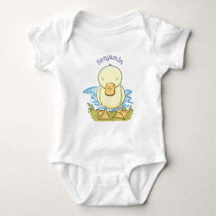 Body Para Bebê Foto de desenho animado de bebê amarelo-branco
