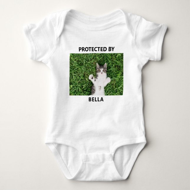 Body Para Bebê Foto de gato protegido engraçado personalizado (Frente)
