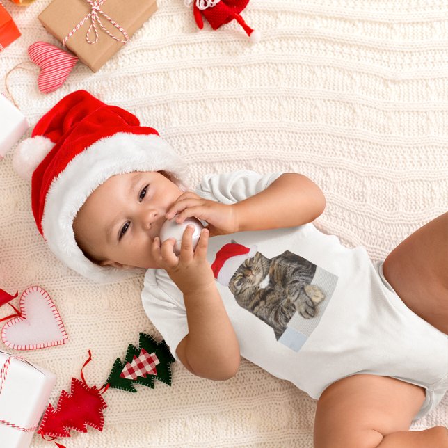 Body Para Bebê Foto de Humbug de Cat Natal com Santa Hat (Christmas Cat Humbug Photo with Santa Hat Baby Bodysuit)