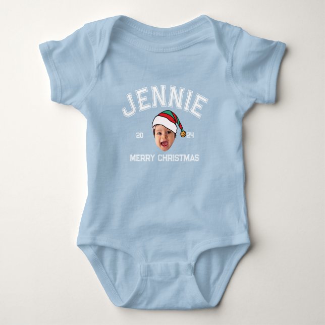 Body Para Bebê Foto de Rosto Engraçado Personalizado - Natal Hat (Frente)