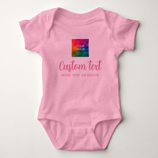 Body Para Bebê Foto de Upload Personalizado Text One-Pieces Rosa  (Frente)