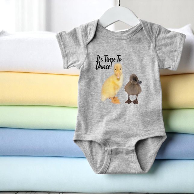 Body Para Bebê Foto personalizada de Ducklings Amarelo e Cinza do (front baby body suit with template text)