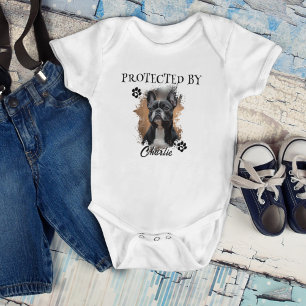 Body Para Bebê Foto personalizada e nome "Protegido por [Nome do 