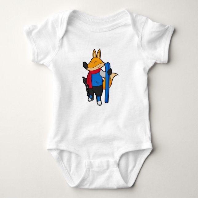 Body Para Bebê Fox como Skier com Esqui (Frente)