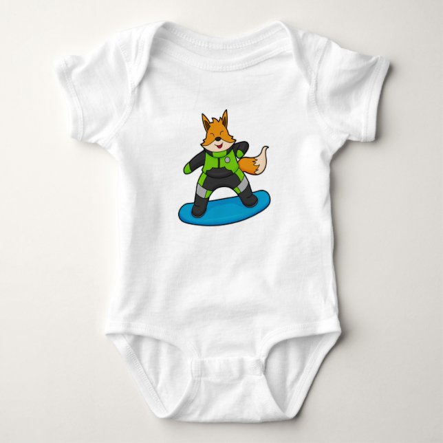 Body Para Bebê Fox como Snowboarder com Snowboard (Frente)