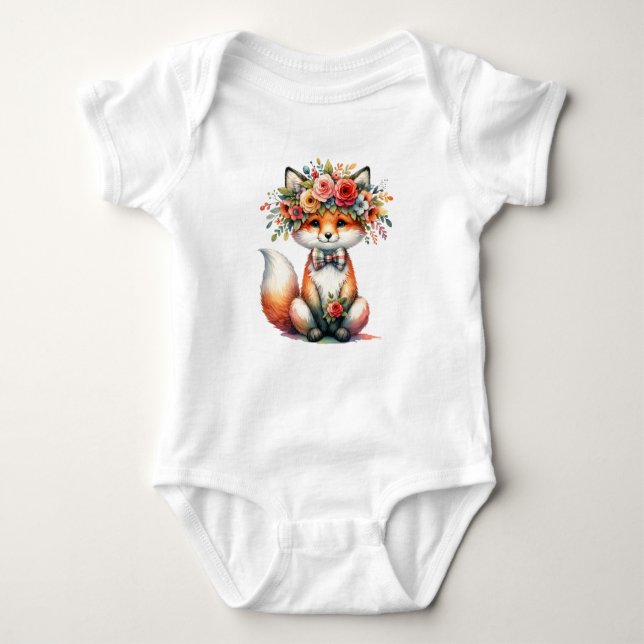 Body Para Bebê Fox Floral Adorável (Frente)