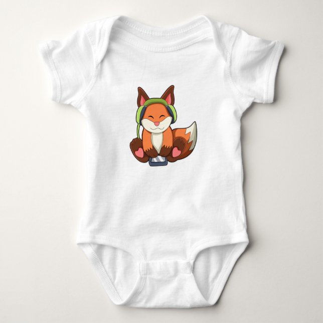 Body Para Bebê Fox na Música com Fone de Ouvido (Frente)