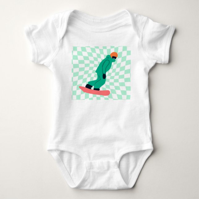 Body Para Bebê Freeride Snowboarder Em Traje Verde Verificado (Frente)