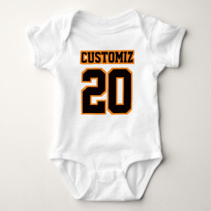 Body Para Bebê Front WHITE BLACK ORANGE Bodycase Futebol Jersey