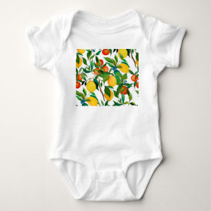 Body Para Bebê Frutas de citros, padrão de aquarela vibrante.