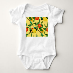 Body Para Bebê Frutas de citros, padrão de aquarela vibrante.