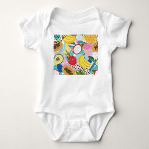 Body Para Bebê Frutas Tropicais, Padrão De Vintage Invisível.