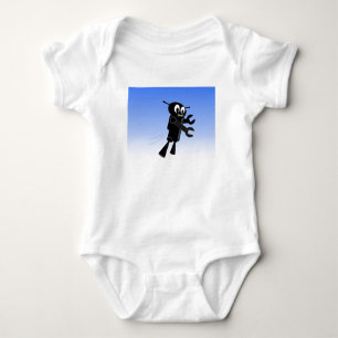 Body Para Bebê Fundo Azul do Céu Azul Robô Voador Preto