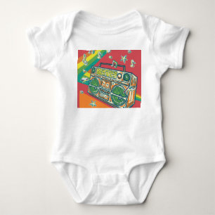 Body Para Bebê Funky Boom Box Design Colorida