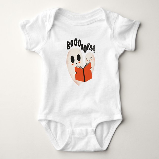 Body Para Bebê Funny Bookworm Ghost Halloween Costume Boooooks (Frente)