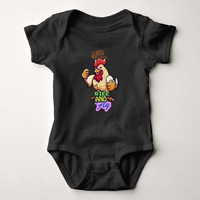 Body Para Bebê Funny Chicken Rise and Fly” T-Shirt (Frente)