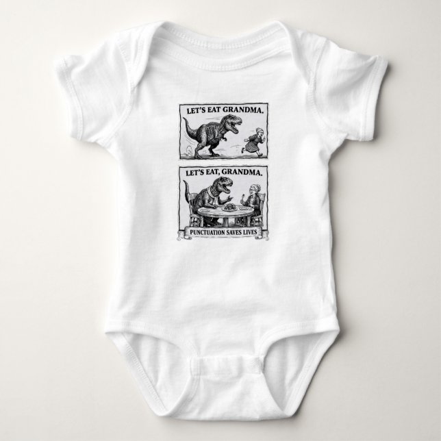 Body Para Bebê Funny Grammar Baby Singlet – “Let’s Eat, Grandma" (Frente)