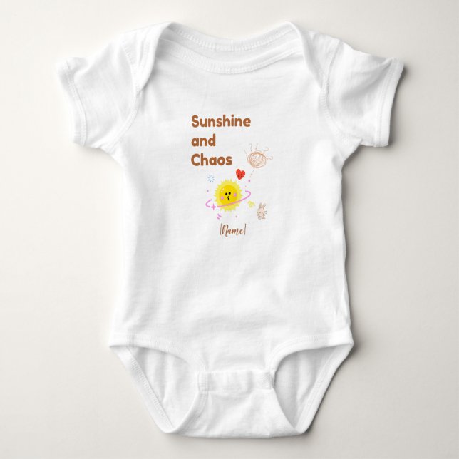 Body Para Bebê Funny "Sunshine and Chaos" Baby T-Shirt - Cute Kaw (Frente)