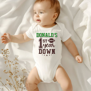 Body Para Bebê Futebol de Menino Primeiro Ano Down Aniversário de