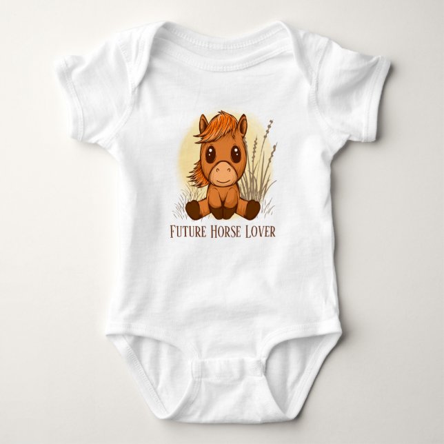 Body Para Bebê futuro amante de cavalos adicione texto unisex Bab (Frente)