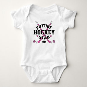 Body Para Bebê Futuro Astro do Hóquei Bastões de Hóquei Rosa Bebê