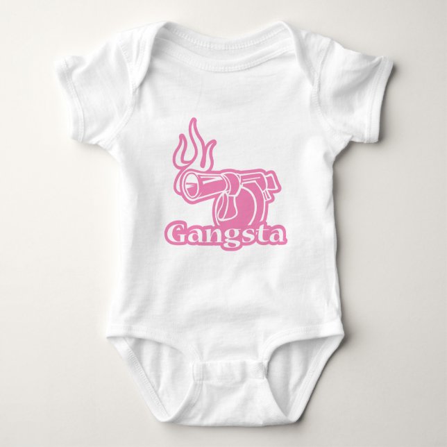 Body Para Bebê Gangsta - arma cor-de-rosa do gângster (Frente)