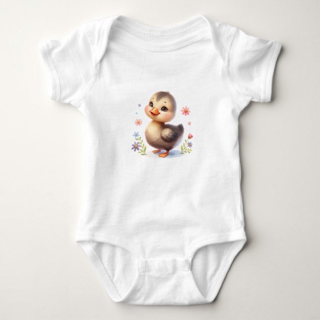 Body Para Bebê Ganso Bebê Fofo com Flores (Frente)