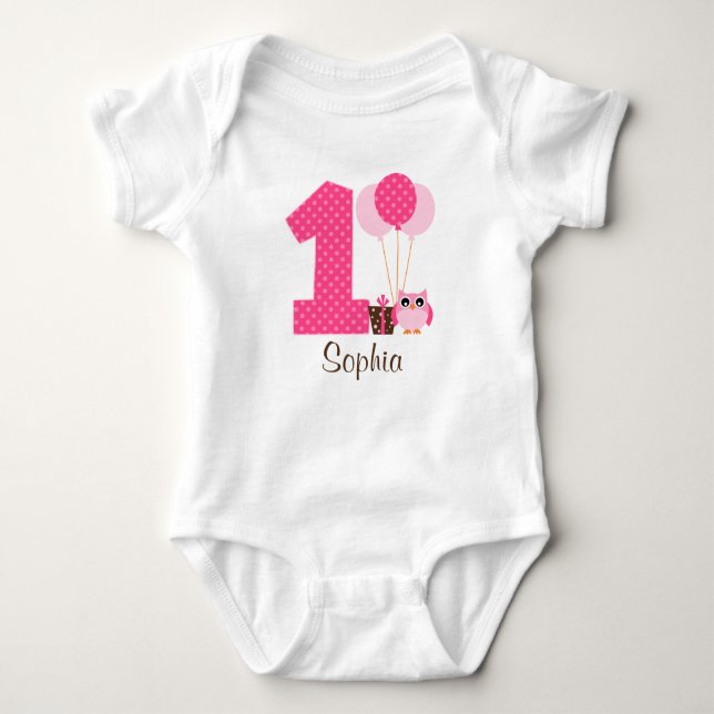 Body Para Bebê Garota Bolinhas de Coruja Marrom rosa (Frente)