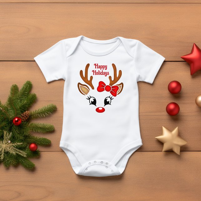 Body Para Bebê Garota Bonita Reindeer Enfrenta Feriados Felizes (Criador carregado)