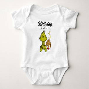 Body Para Bebê Garota de Aniversário Grinch Quadro Negro