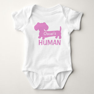 Body Para Bebê Garota do Dachshund Humano Personalizado em Rosa