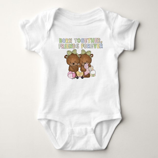 Body Para Bebê Garota Gêmea Amigos Bear (Frente)