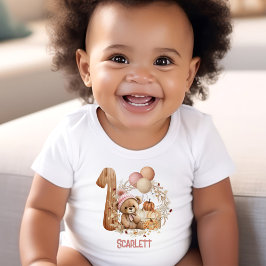 Body Para Bebê Garota primeiro aniversario de Urso de Queda