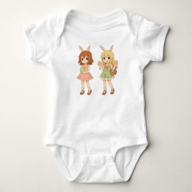 Body Para Bebê Garotas anime coelhinhas da Páscoa fofas (Frente)
