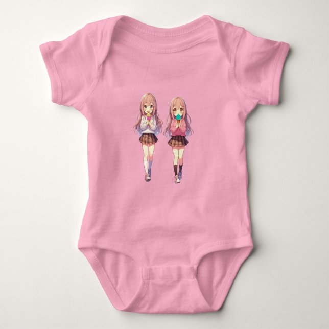 Body Para Bebê Garotas fofas de anime de sorvete (Frente)