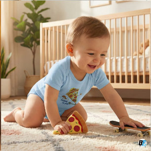 Body Para Bebê Garoto Patinador de Fatia de Pizza Legal "Home Sli