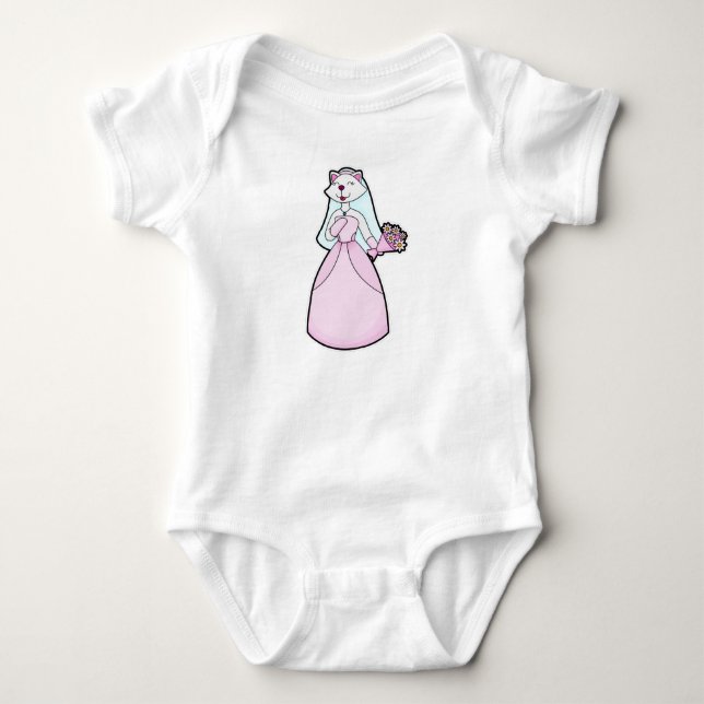 Body Para Bebê Gata como Noiva com Ramalhete de Flores (Frente)