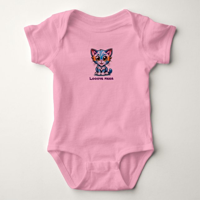 Body Para Bebê Gatinho Adorável Azul e Rosa Curioso (Frente)
