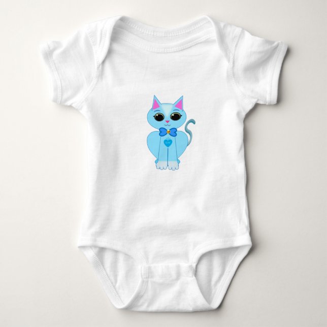 Body Para Bebê gatinho azul-claro e na moda (Frente)