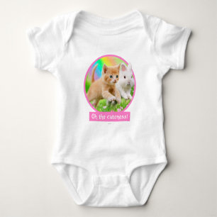 Body Para Bebê Gatinho & coelho com arco-íris