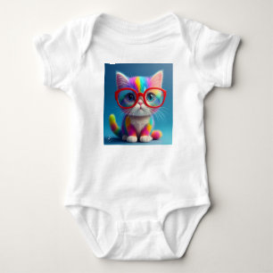 Body Para Bebê Gatinho Colorido de Arco-Íris Usando Óculos-46568