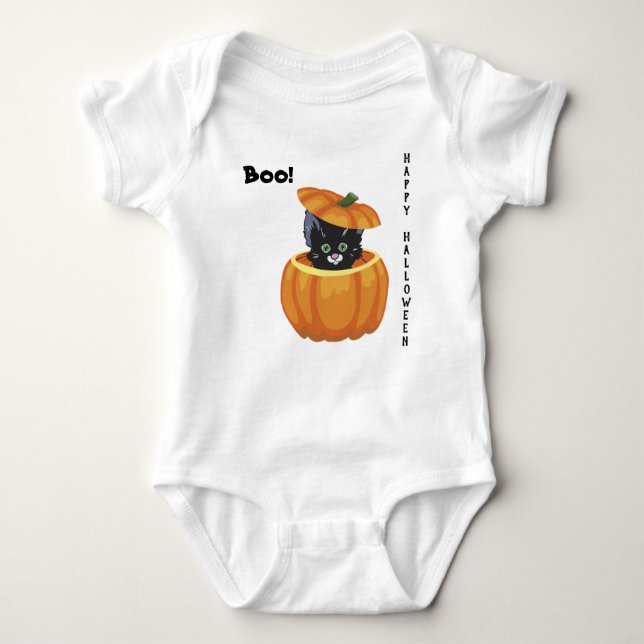 Body Para Bebê Gatinho de Halloween em Pumpkin (Frente)