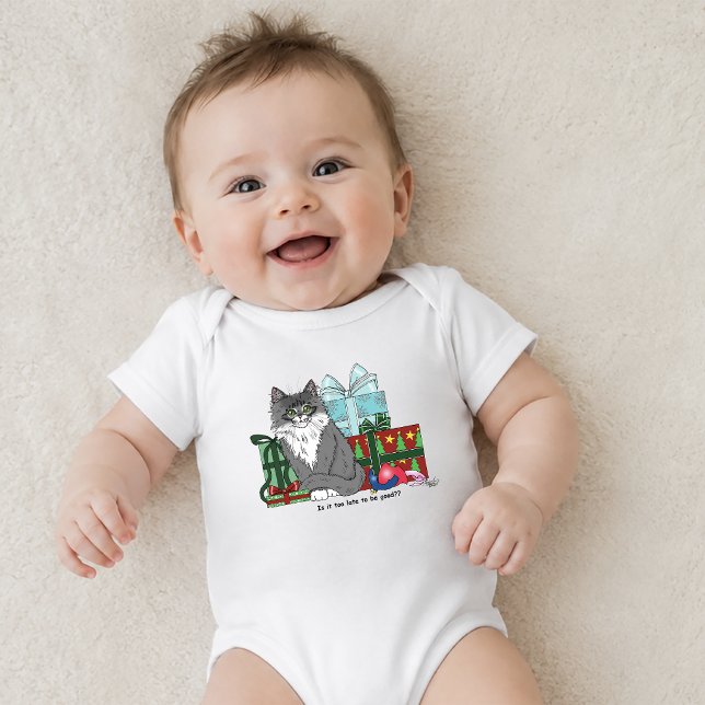 Body Para Bebê Gatinho de Natal Cinza Branco Fofo Presentes Azul (Criador carregado)