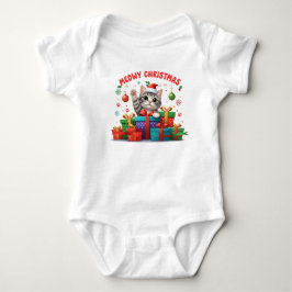 Body Para Bebê Gatinho de Natal com Presente