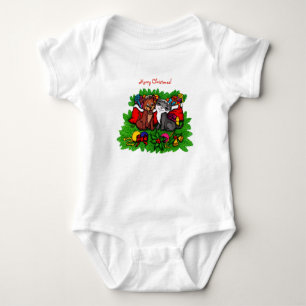 Body Para Bebê Gatinho e Copo, XMas Feliz
