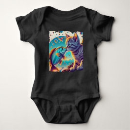 Body Para Bebê Gatinho Engraçado Desenhando Gourami Beijando Peix