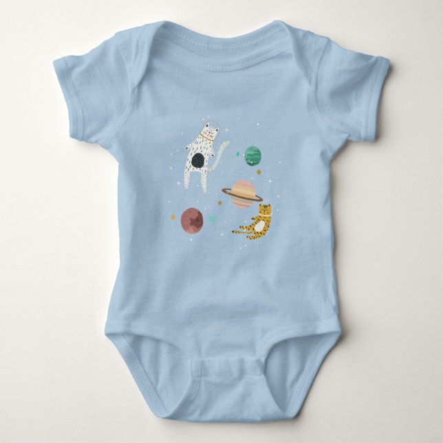 Body Para Bebê Gatinho espacial e planeta (Frente)