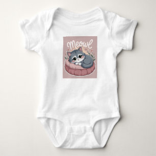 Body Para Bebê Gatinho Fofinho Encantador - Ilustração Meow