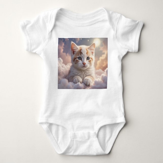 Body Para Bebê Gatinho nas nuvens T-Shirt (Frente)