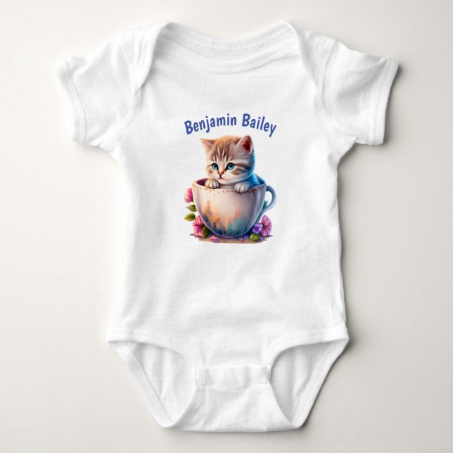Body Para Bebê Gatinho Personalizado em uma xícara de chá (Frente)